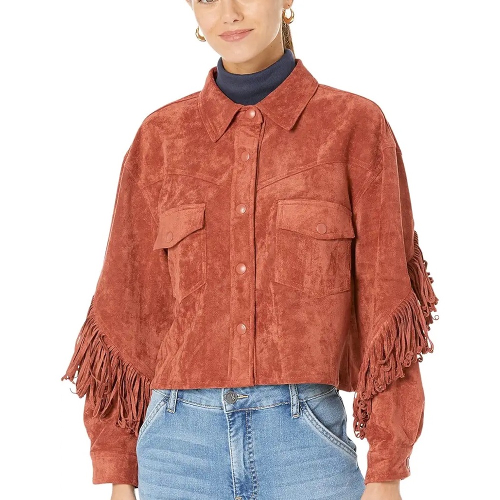 BLANK NYC FAUX SUEDE FRINGE JACKET